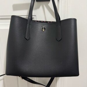 kate spade Black Leather Tote with Gold Spade Accent